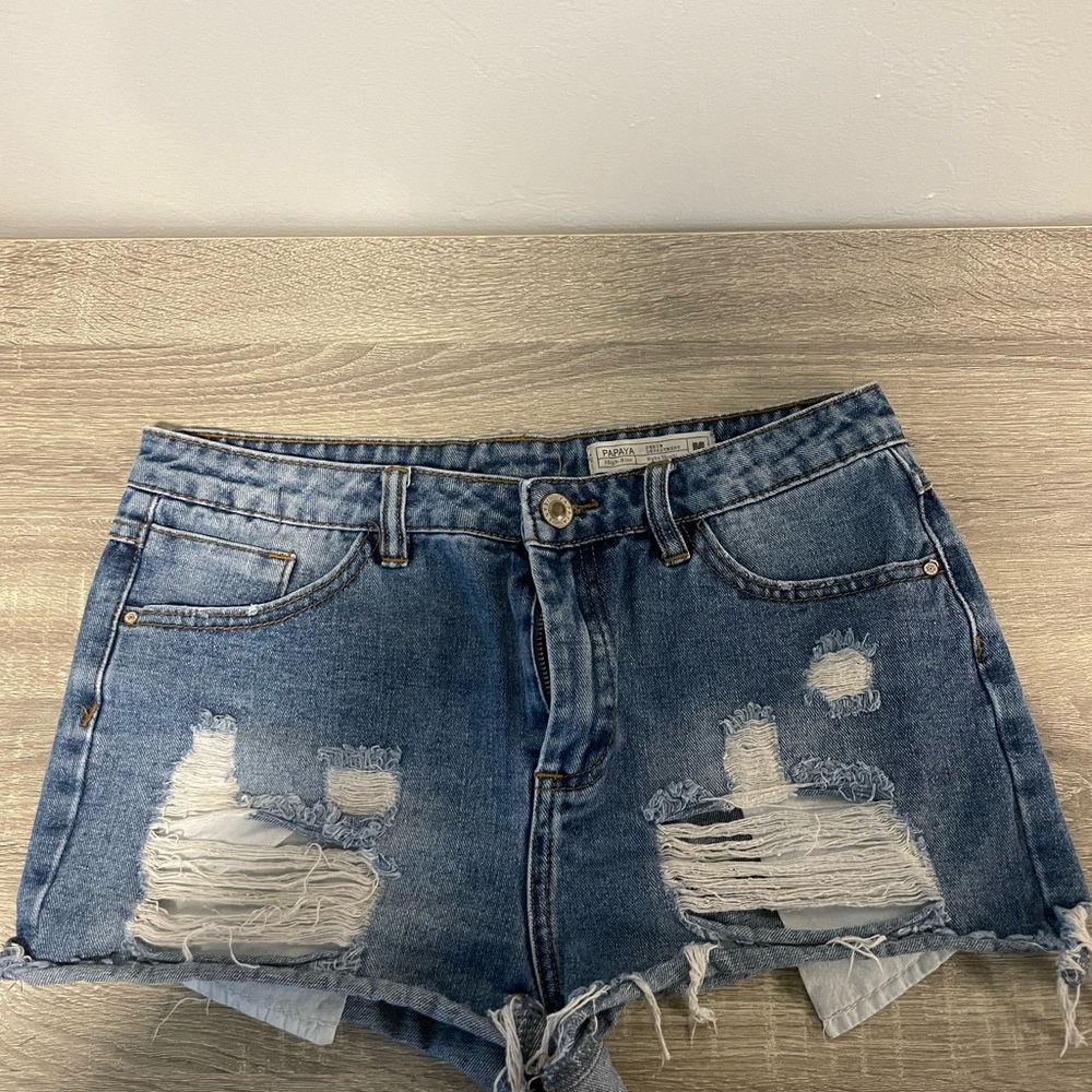 Papaya Blue Distressed Jean Shorts
